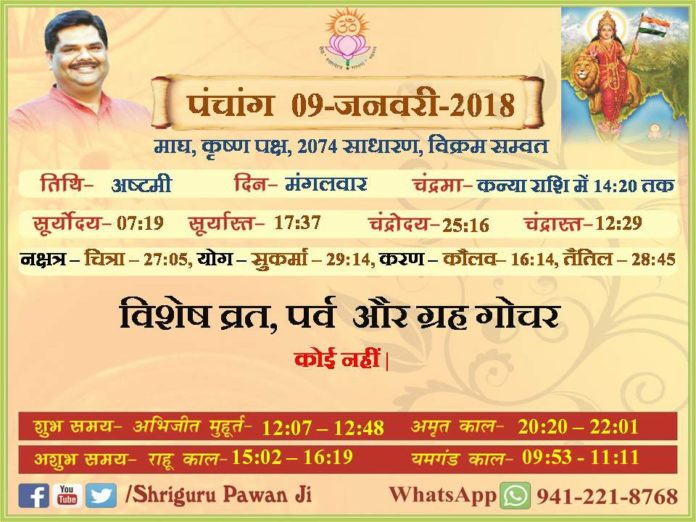 Panchang 2018 january, Shriguru Pawanji, Today's Panchang