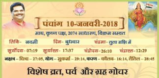 Panchang 2018 january, Shriguru Pawanji, Today's Panchang