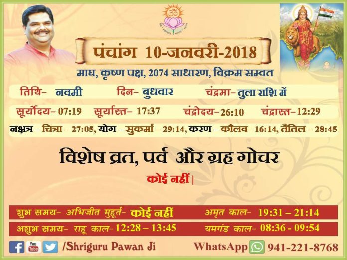 Panchang 2018 january, Shriguru Pawanji, Today's Panchang