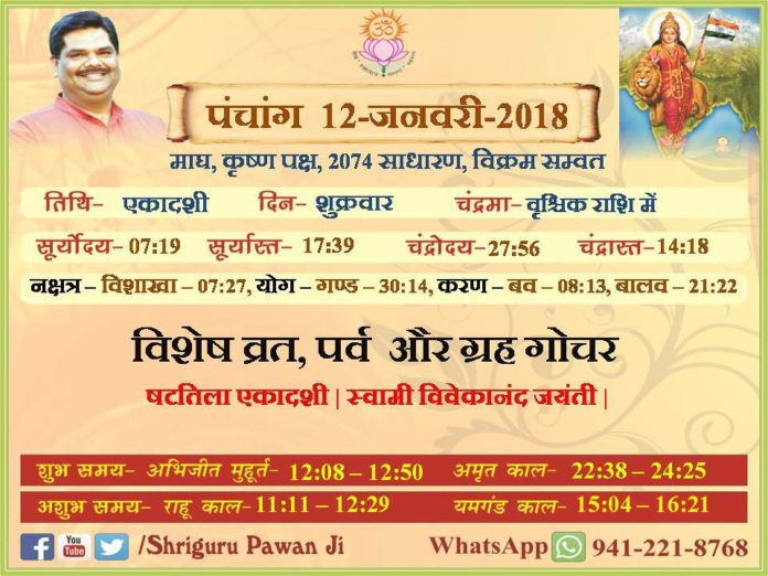 Panchang 2018 january, Shriguru Pawanji, Today's Panchang