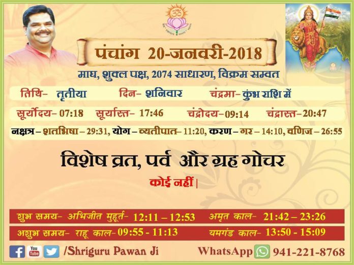 Panchang 2018 january, Shriguru Pawanji, Today's Panchang