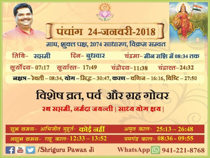 Panchang 2018 january, Shriguru Pawanji, Today's Panchang