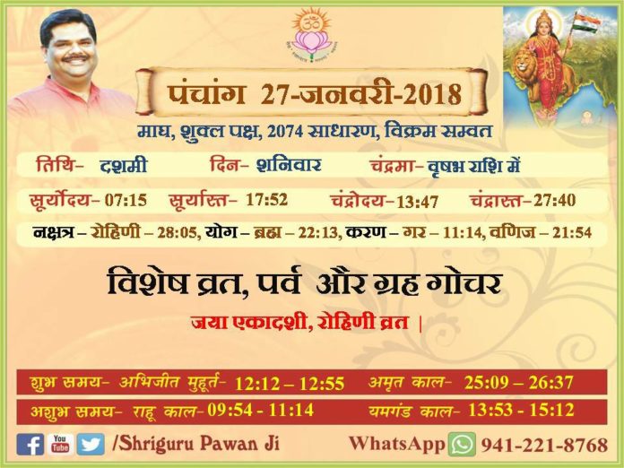 Panchang 2018 january, Shriguru Pawanji, Today's Panchang