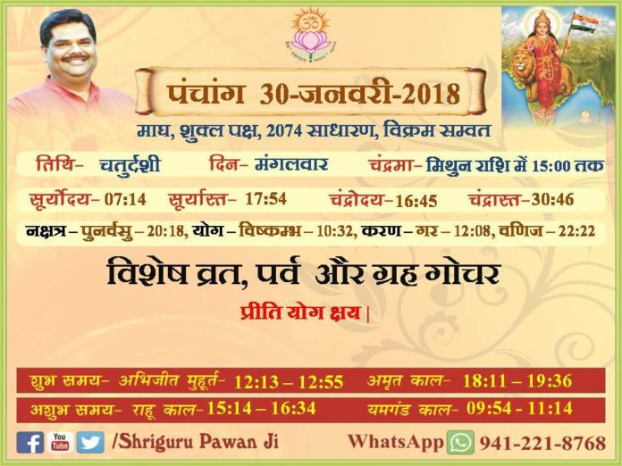 Panchang 2018 january, Shriguru Pawanji, Today's Panchang