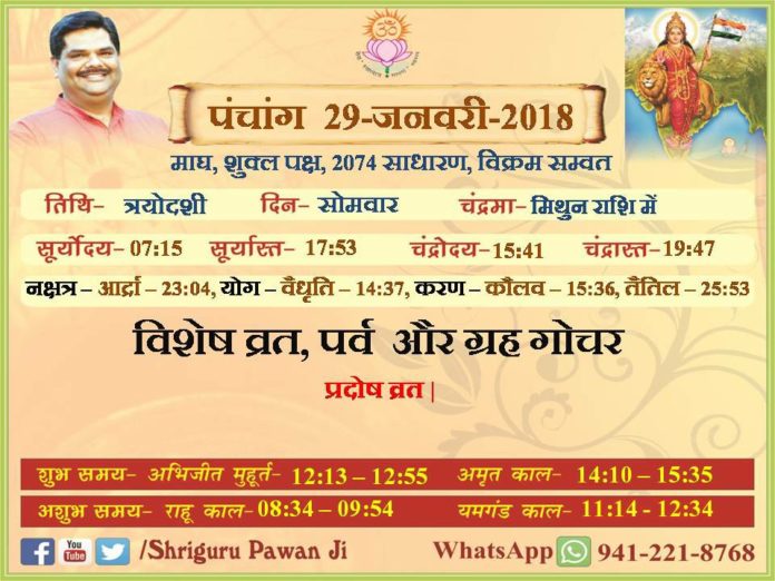 Panchang 2018 january, Shriguru Pawanji, Today's Panchang