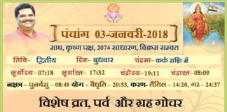 Panchang 2018 january, Shriguru Pawanji, Today's Panchang