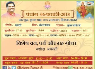 Panchang 2018 january, Shriguru Pawanji, Today's Panchang