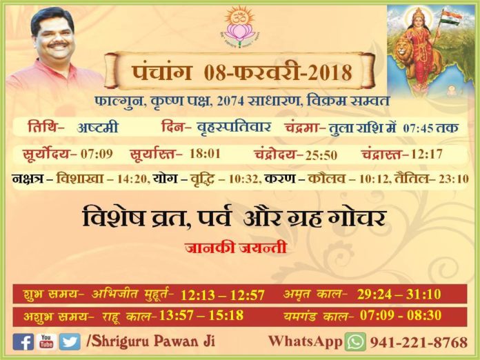 Panchang 2018 january, Shriguru Pawanji, Today's Panchang