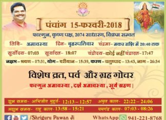 Panchang 2018 january, Shriguru Pawanji, Today's Panchang