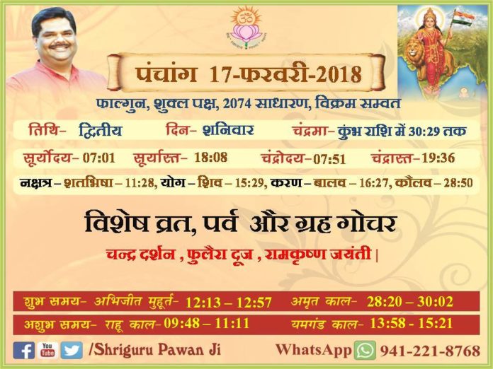 Panchang 2018 january, Shriguru Pawanji, Today's Panchang