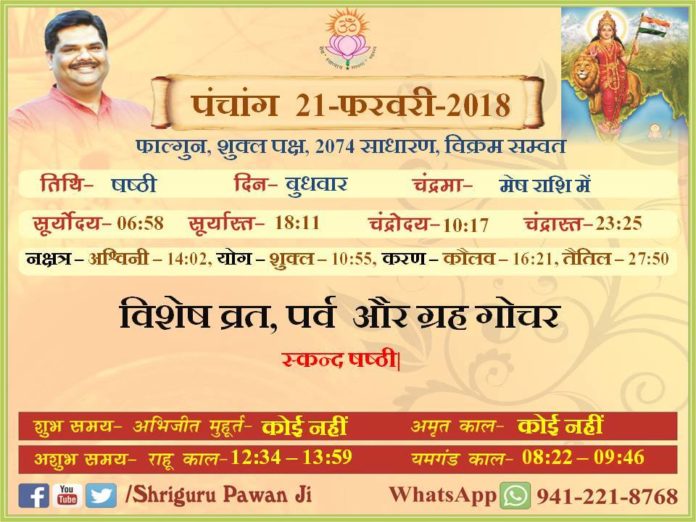 Panchang 2018 january, Shriguru Pawanji, Today's Panchang