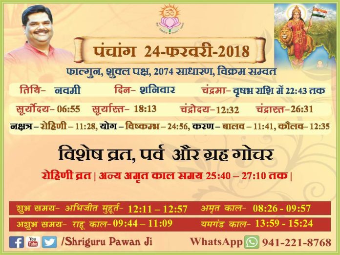 Panchang 2018 january, Shriguru Pawanji, Today's Panchang