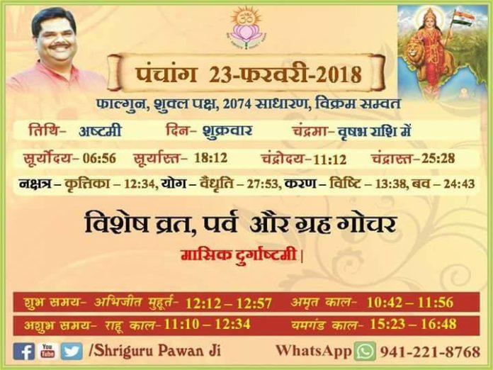 Panchang 2018 january, Shriguru Pawanji, Today's Panchang