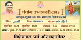 Panchang 2018 january, Shriguru Pawanji, Today's Panchang