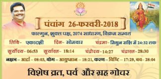 Panchang 2018 january, Shriguru Pawanji, Today's Panchang