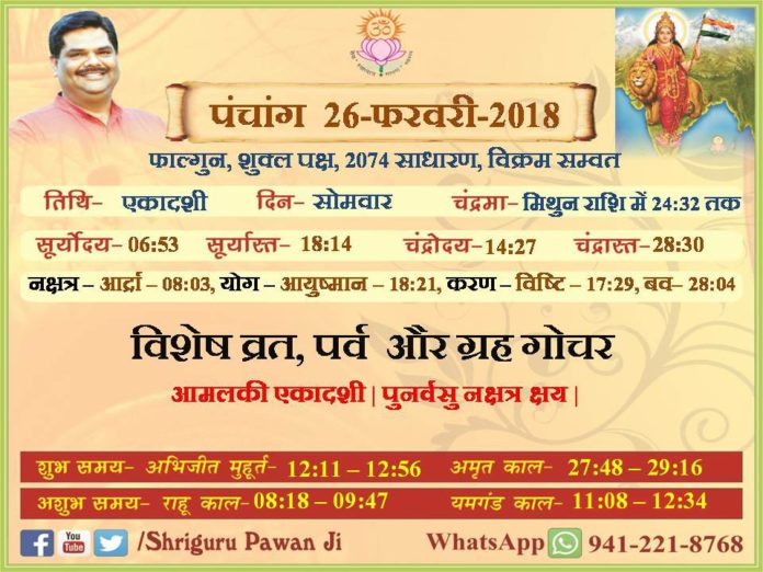 Panchang 2018 january, Shriguru Pawanji, Today's Panchang