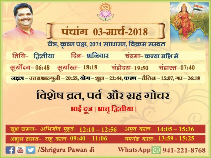 Panchang 2018 january, Shriguru Pawanji, Today's Panchang