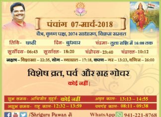 Panchang 2018 january, Shriguru Pawanji, Today's Panchang