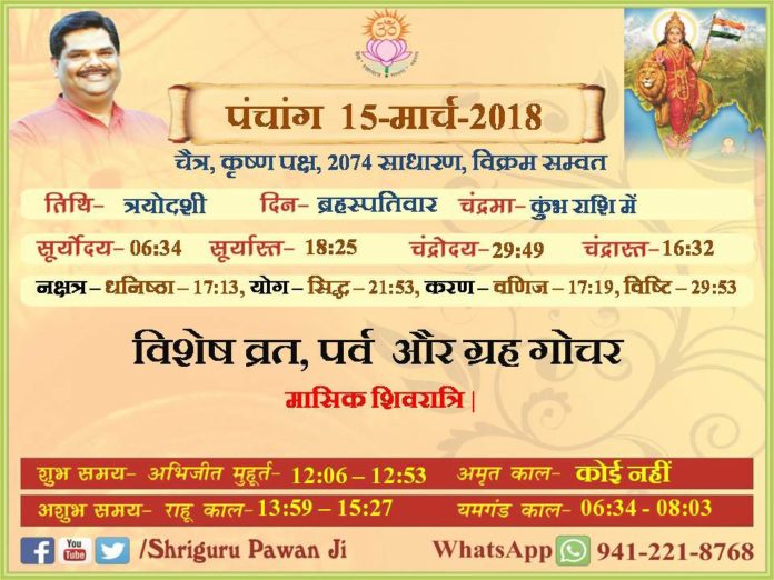 Panchang 2018 january, Shriguru Pawanji, Today's Panchang