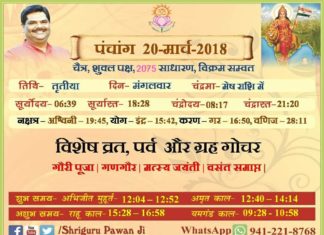 Panchang 2018 january, Shriguru Pawanji, Today's Panchang