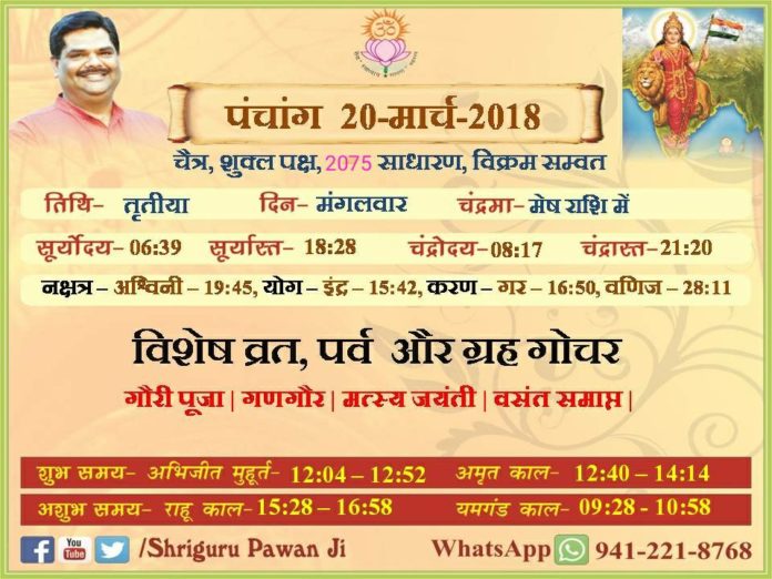 Panchang 2018 january, Shriguru Pawanji, Today's Panchang