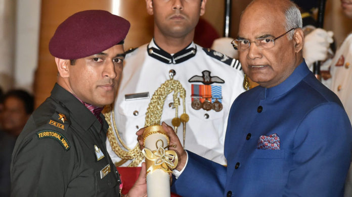 MS Dhoni receives Padma Bhushan