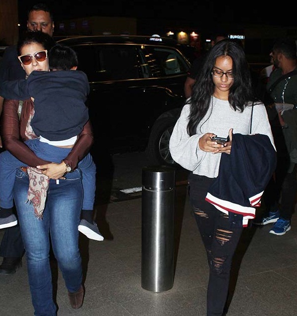 Bollywood Actor,Ajay Devgan,Kajol,Son Yug Devgan,Daughter Nysa Devgan,Mumbai Airport