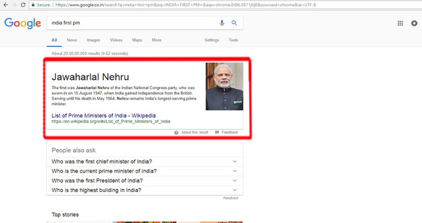 Google. Narendra Modi, Jawaharlal Nehru