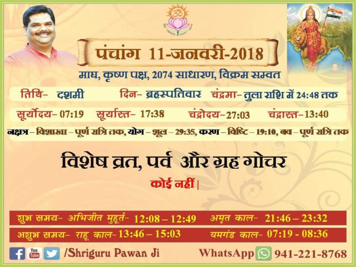 Panchang 2018 january, Shriguru Pawanji, Today's Panchang